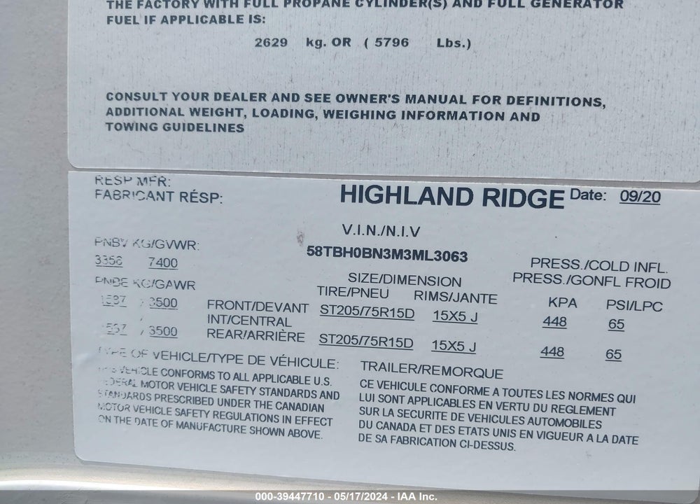 2021 MICRO-LITE RIDGE 2410 RL VIN: 58TBH0BN3M3ML3063