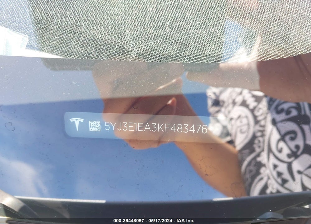 2019 TESLA MODEL 3 LONG RANGE/MID RANGE/STANDARD RANGE/STANDARD RANGE PLUS VIN: 5YJ3E1EA3KF483476