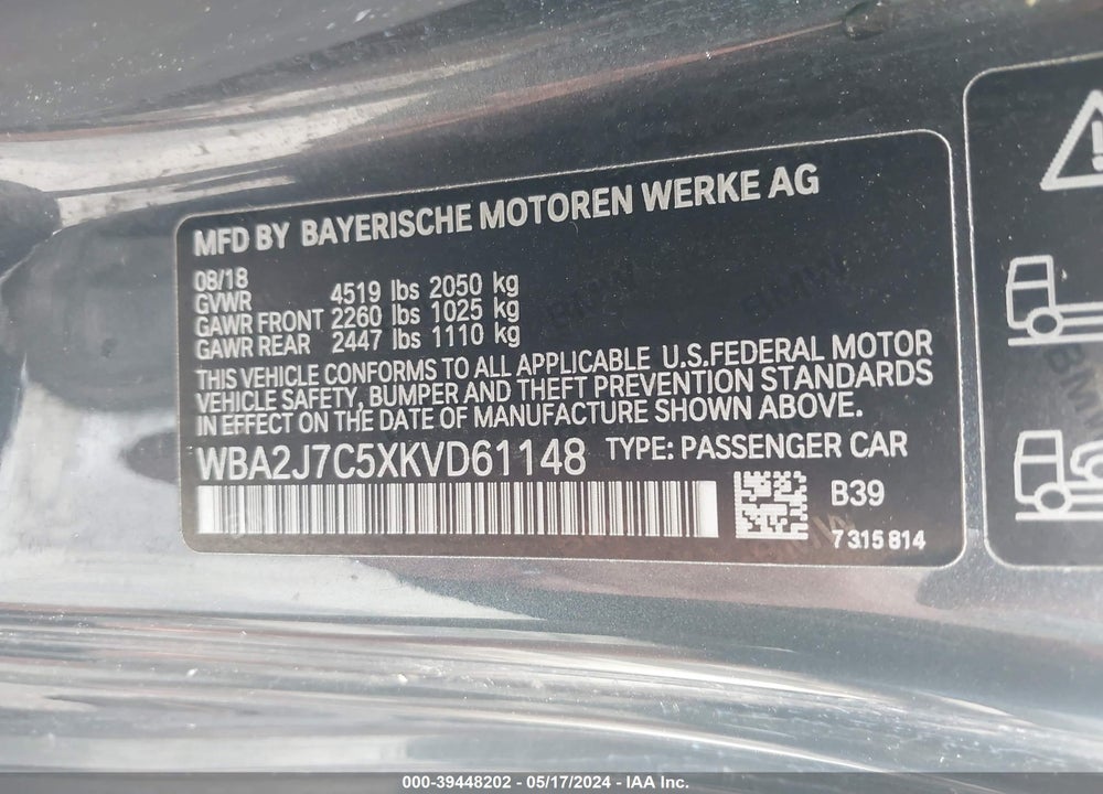 2019 BMW M240I XDRIVE VIN: WBA2J7C5XKVD61148