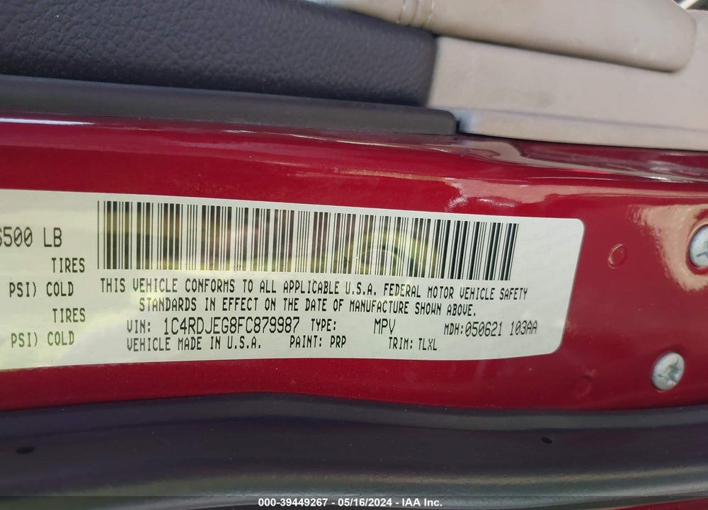 2015 DODGE DURANGO CITADEL VIN: 1C4RDJEG8FC879987