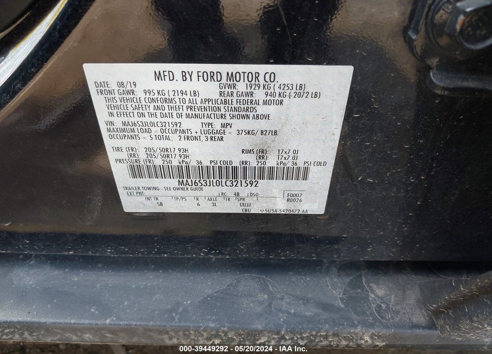 2020 FORD ECOSPORT SES VIN: MAJ6S3JL0LC321592