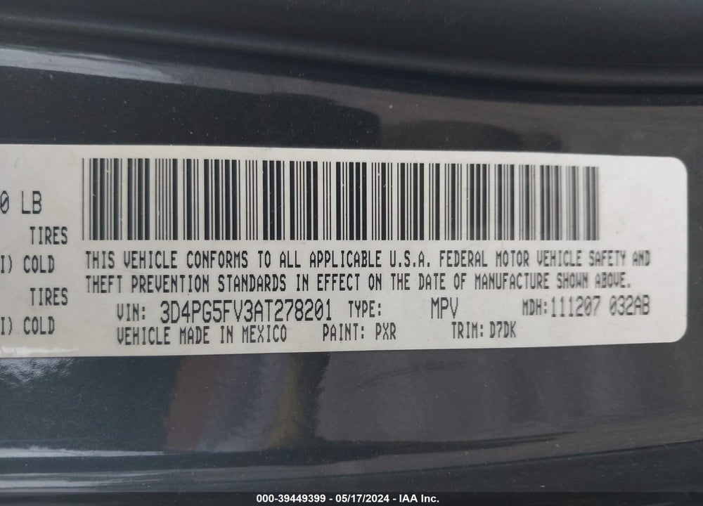 2010 DODGE JOURNEY SXT VIN: 3D4PG5FV3AT278201