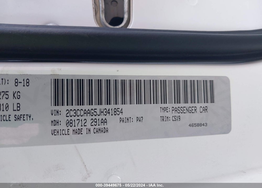 2018 CHRYSLER 300 TOURING VIN: 2C3CCAAG5JH341854