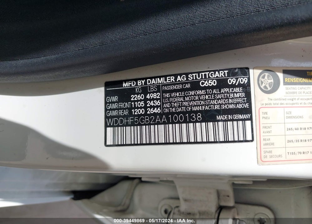 2010 MERCEDES-BENZ E 350 VIN: WDDHF5GB2AA100138