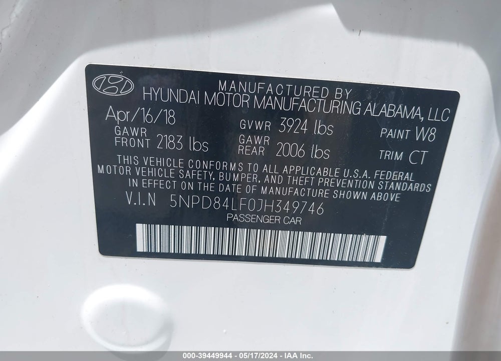 2018 HYUNDAI ELANTRA VALUE EDITION VIN: 5NPD84LF0JH349746