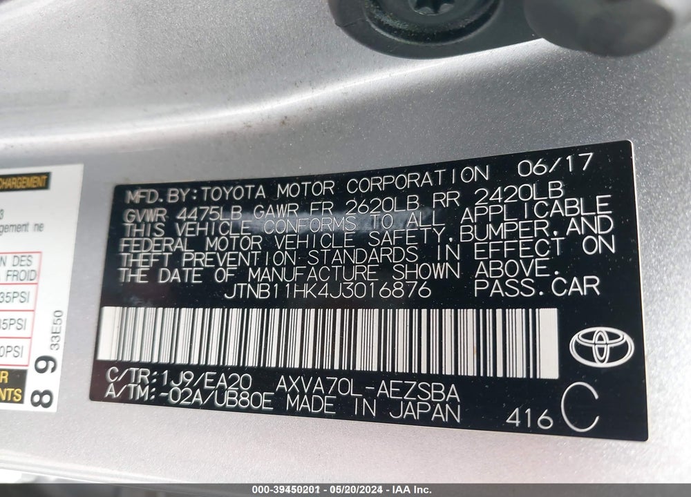 2018 TOYOTA CAMRY SE VIN: JTNB11HK4J3016876