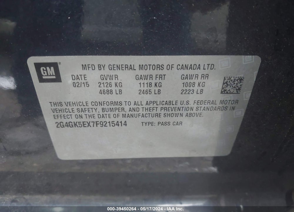 2015 BUICK REGAL TURBO VIN: 2G4GK5EX7F9215414
