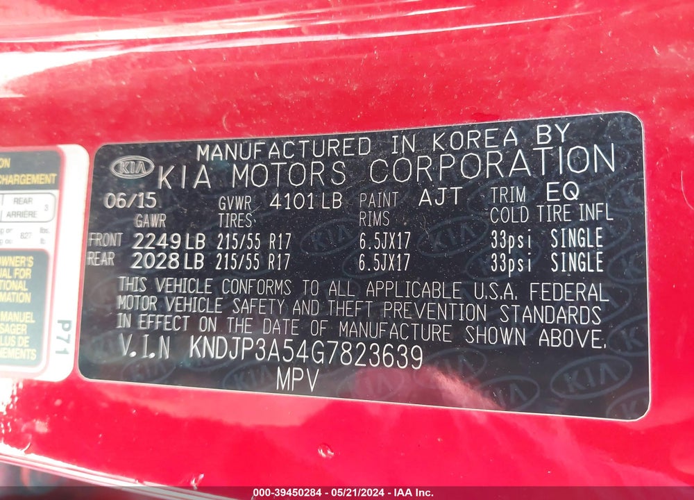 2016 KIA SOUL VIN: KNDJP3A54G7823639
