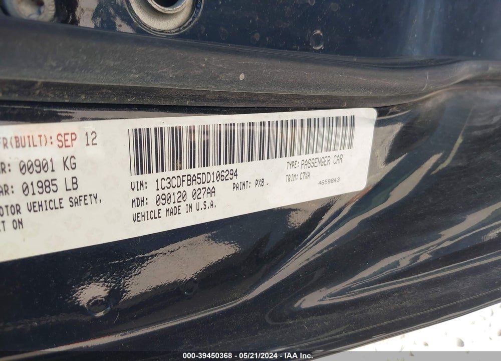 2013 DODGE DART RALLYE VIN: 1C3CDFBA5DD106294