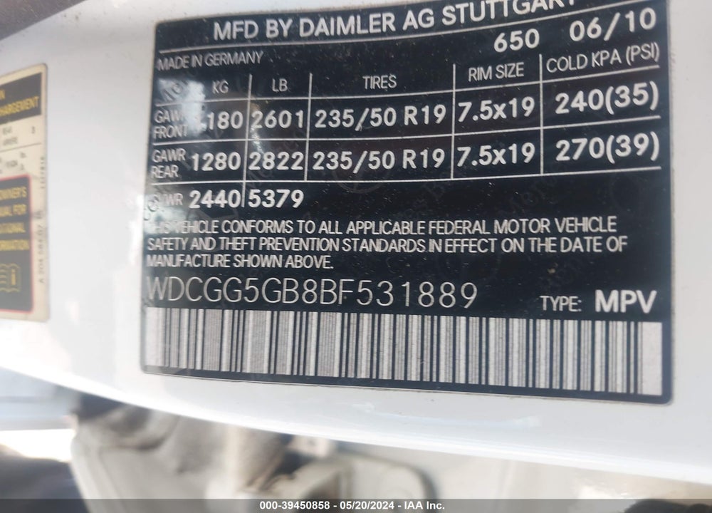 2011 MERCEDES-BENZ GLK 350 VIN: WDCGG5GB8BF531889