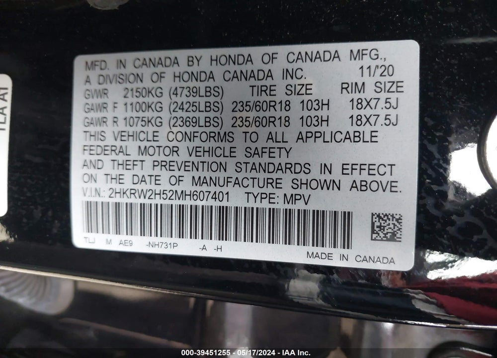 2021 HONDA CR-V AWD EX VIN: 2HKRW2H52MH607401
