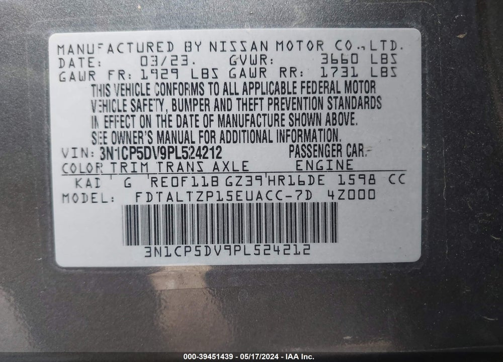 2023 NISSAN KICKS VIN: 3N1CP5DV9PL524212