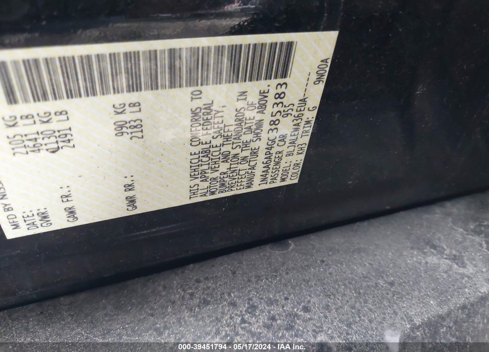 2016 NISSAN MAXIMA 3.5 SL VIN: 1N4AA6AP4GC385383