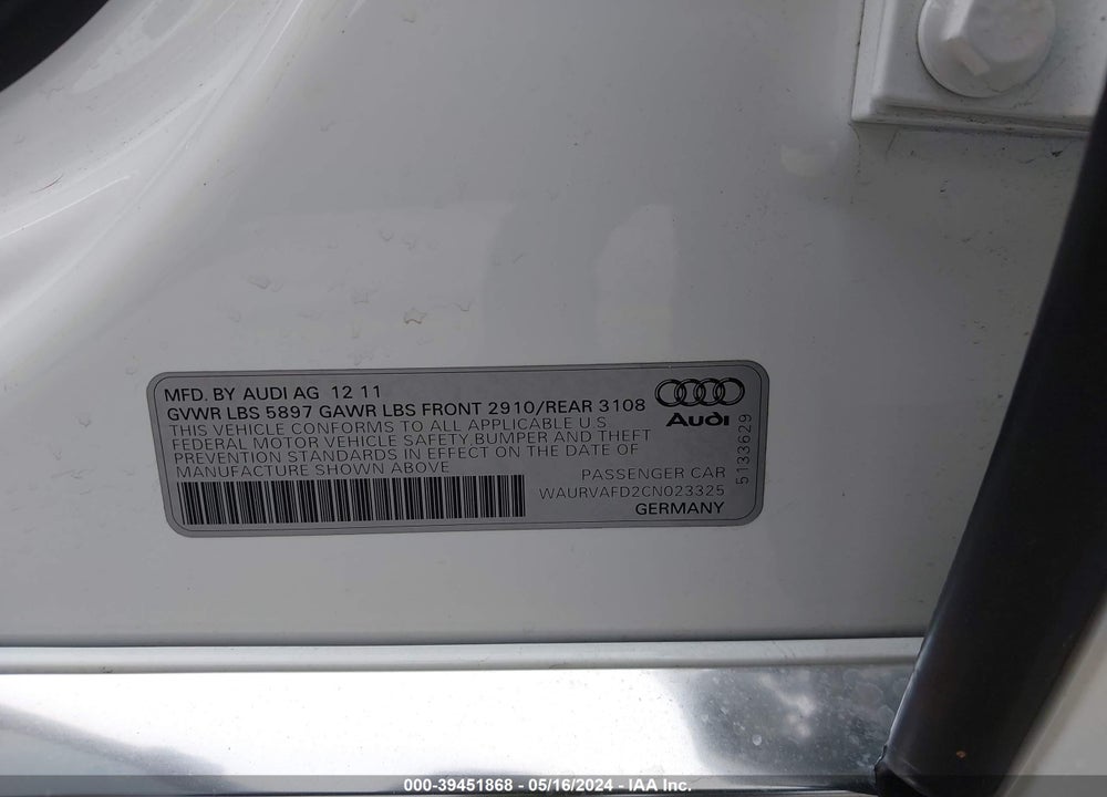2012 AUDI A8 L 4.2 VIN: WAURVAFD2CN023325