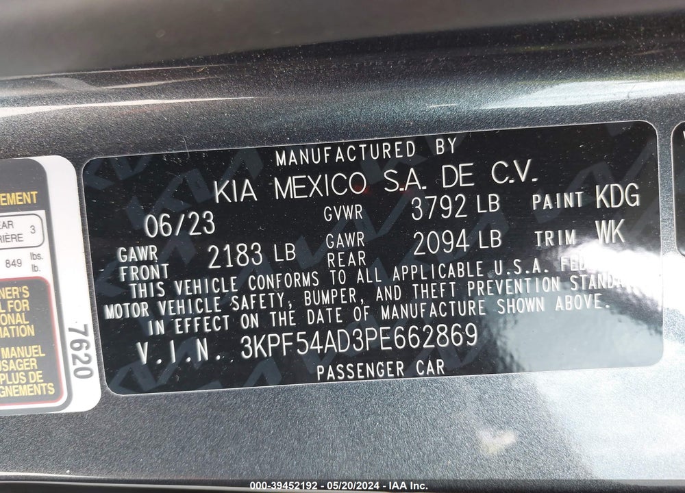 2023 KIA FORTE VIN: 3KPF54AD3PE662869
