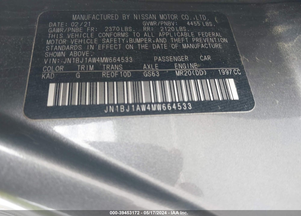 2021 NISSAN ROGUE SPORT S AWD XTRONIC CVT VIN: JN1BJ1AW4MW664533