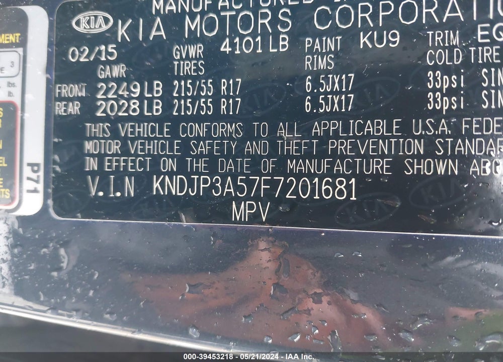 2015 KIA SOUL VIN: KNDJP3A57F7201681
