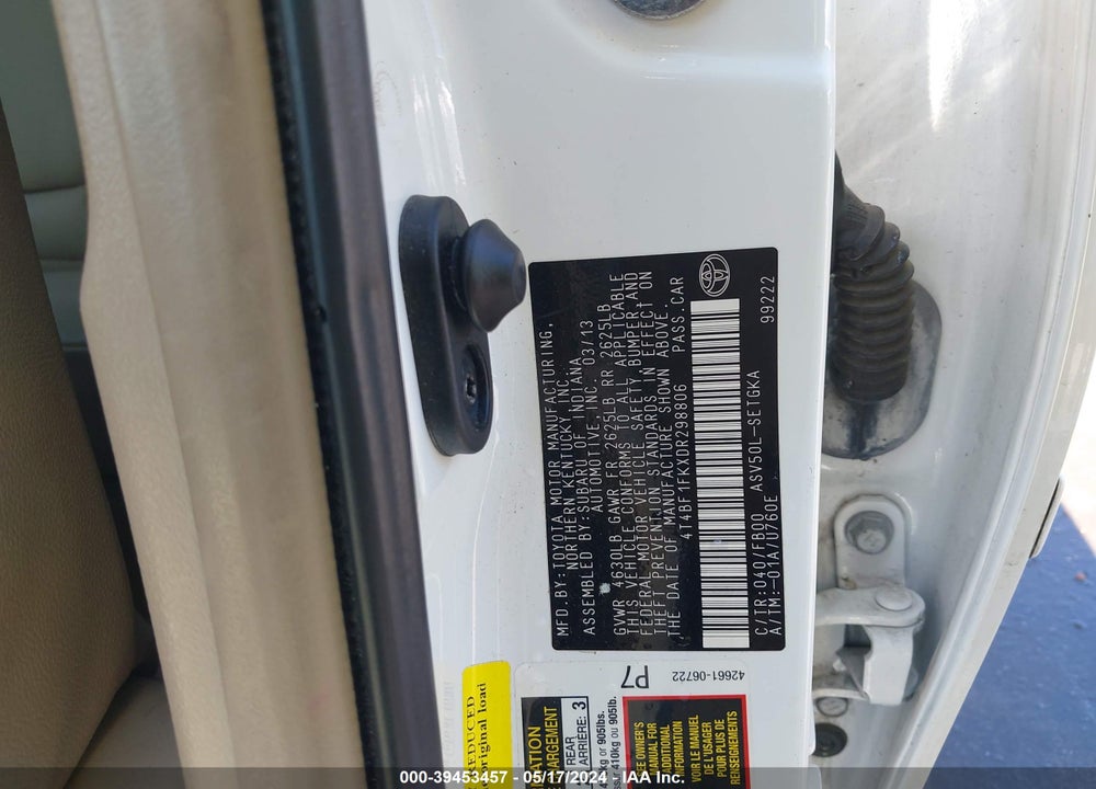 2013 TOYOTA CAMRY XLE VIN: 4T4BF1FKXDR298806