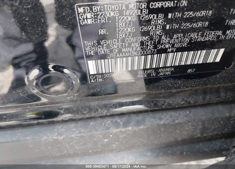 2021 TOYOTA VENZA LE VIN: JTEAAAAH3MJ000873
