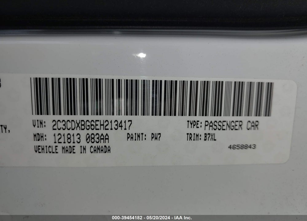 2014 DODGE CHARGER VIN: 2C3CDXBG6EH213417