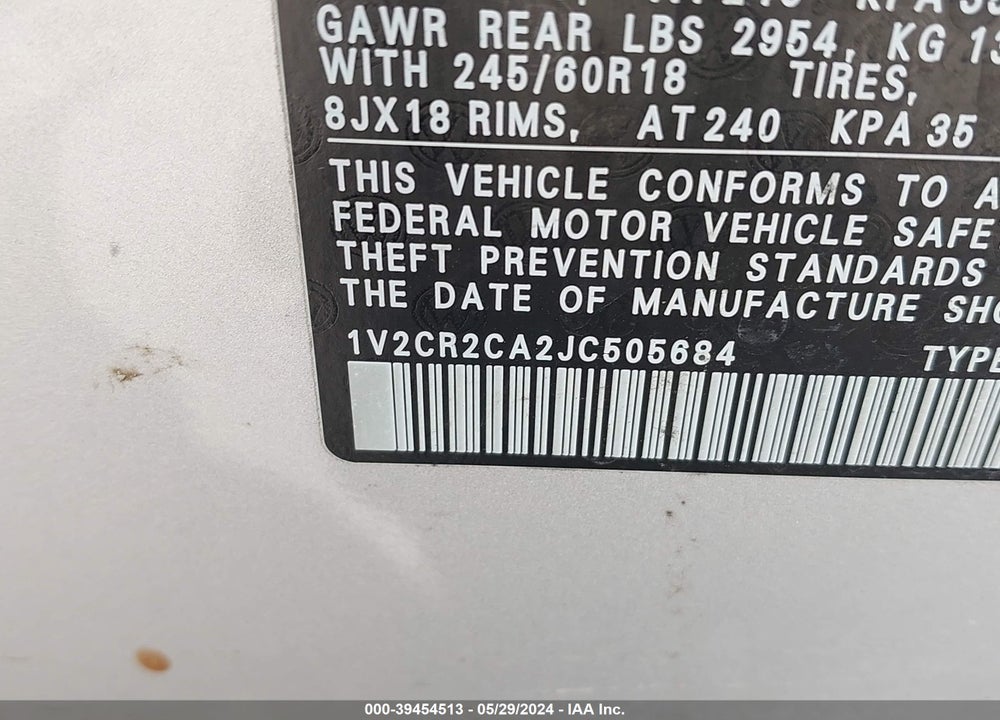 2018 VOLKSWAGEN ATLAS 3.6L V6 SE VIN: 1V2CR2CA2JC505684