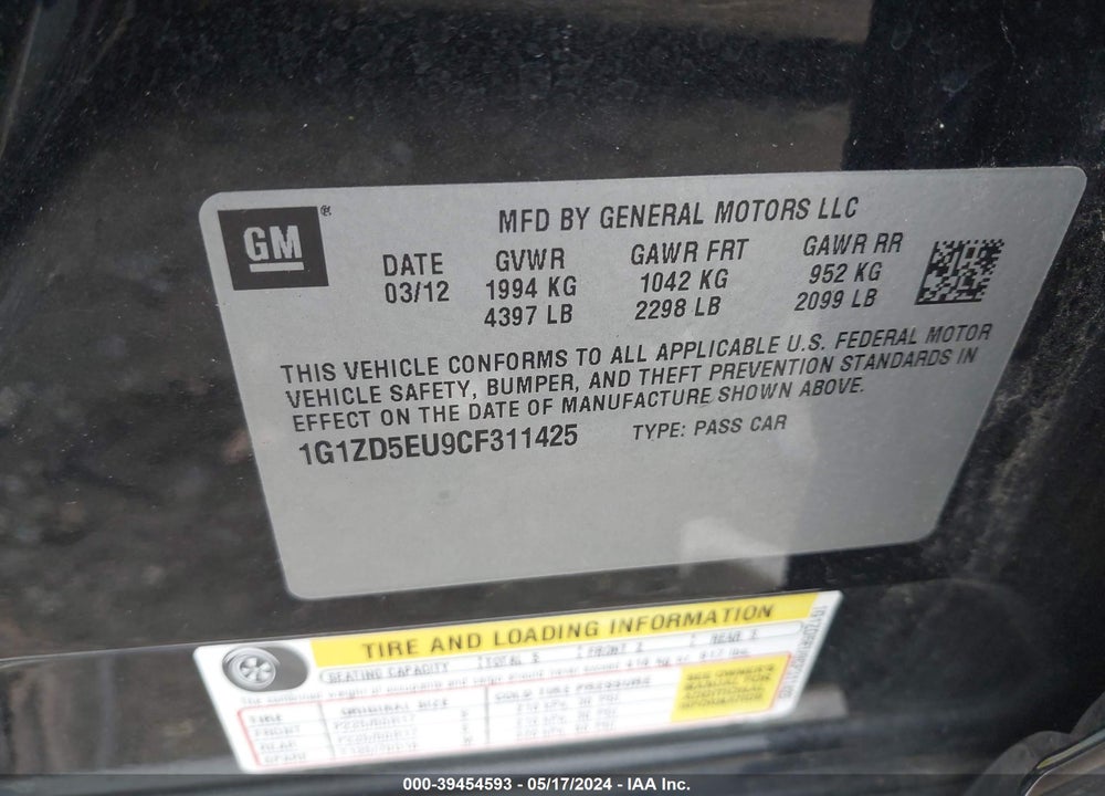 2012 CHEVROLET MALIBU 2LT VIN: 1G1ZD5EU9CF311425