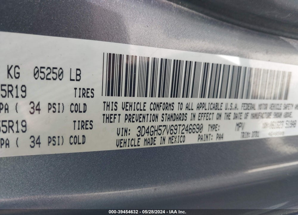 2009 DODGE JOURNEY SXT VIN: 3D4GH57V69T246690