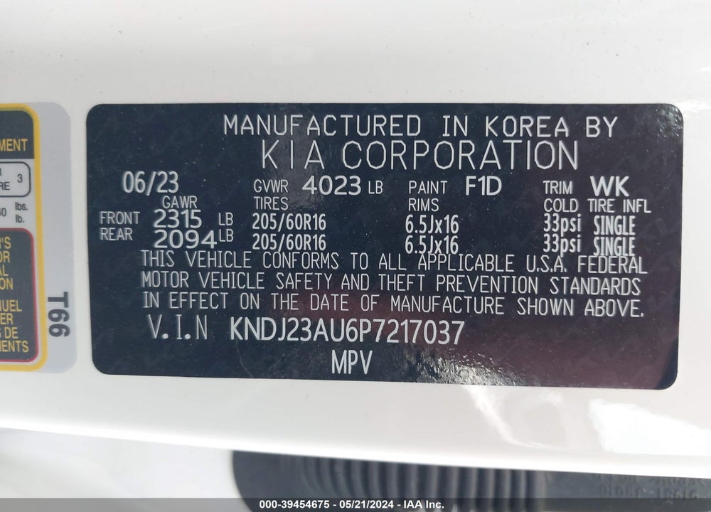 2023 KIA SOUL !/+/S VIN: KNDJ23AU6P7217037