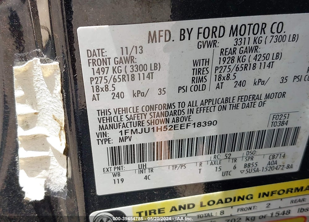 2014 FORD EXPEDITION XLT VIN: 1FMJU1H52EEF18390