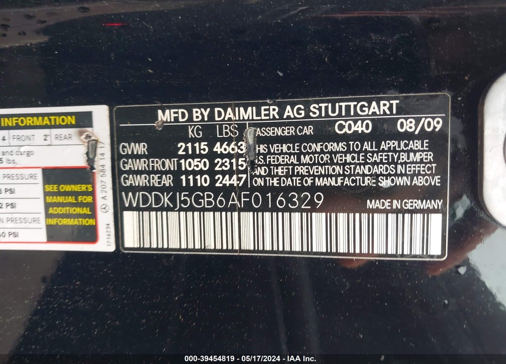 2010 MERCEDES-BENZ E 350 VIN: WDDKJ5GB6AF016329
