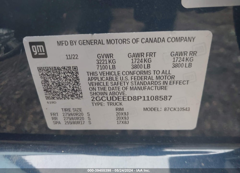 2023 CHEVROLET SILVERADO 1500 4WD SHORT BED RST VIN: 2GCUDEED8P1108587