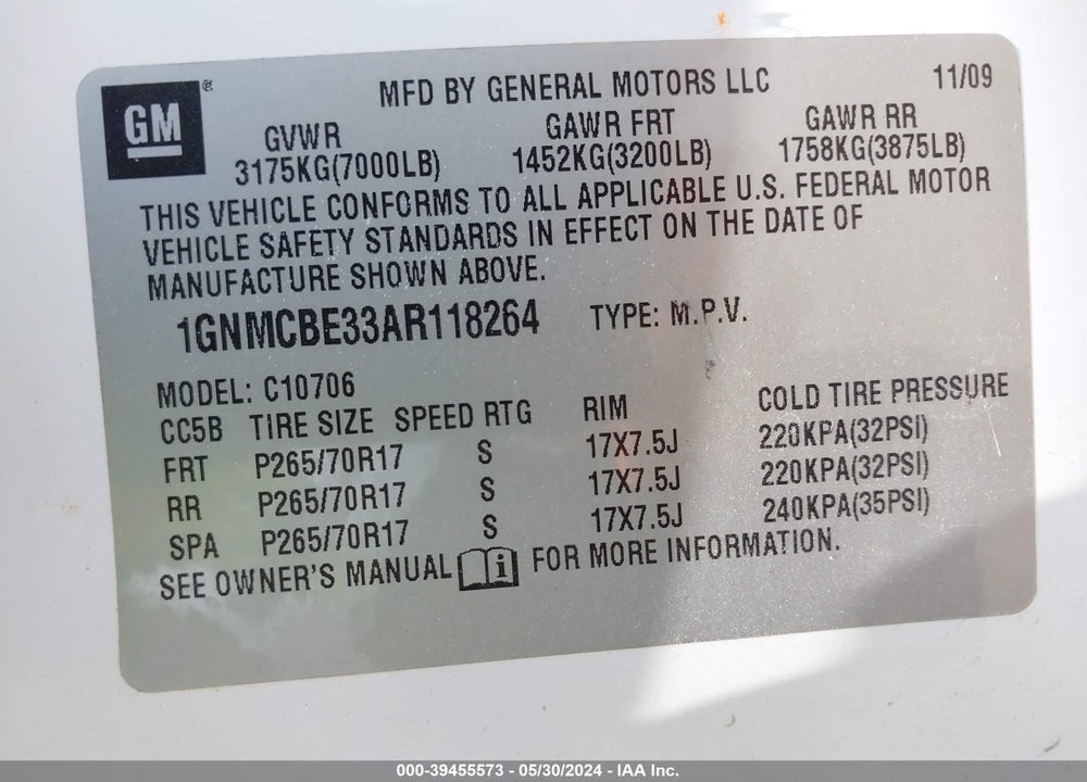 2010 CHEVROLET TAHOE LT VIN: 1GNMCBE33AR118264