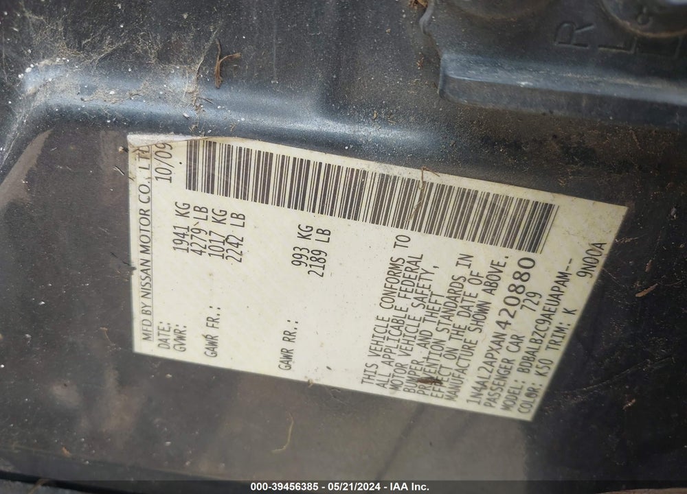 2010 NISSAN ALTIMA 2.5 S VIN: 1N4AL2APXAN420880