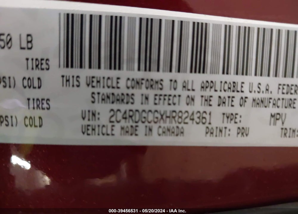 2017 DODGE GRAND CARAVAN SXT VIN: 2C4RDGCGXHR824361