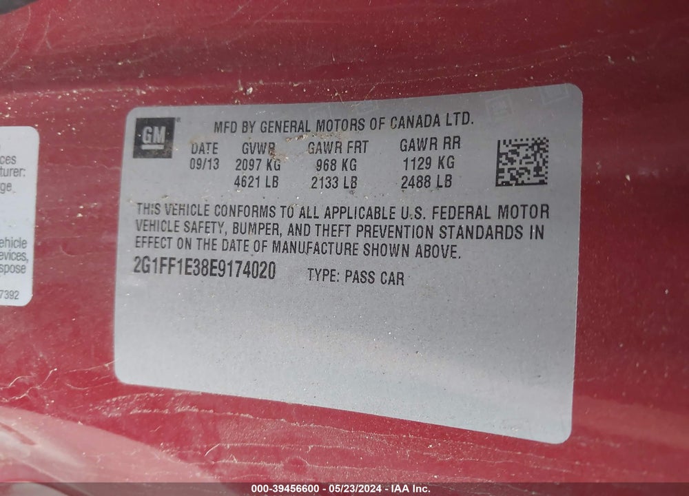 2014 CHEVROLET CAMARO 1LT VIN: 2G1FF1E38E9174020