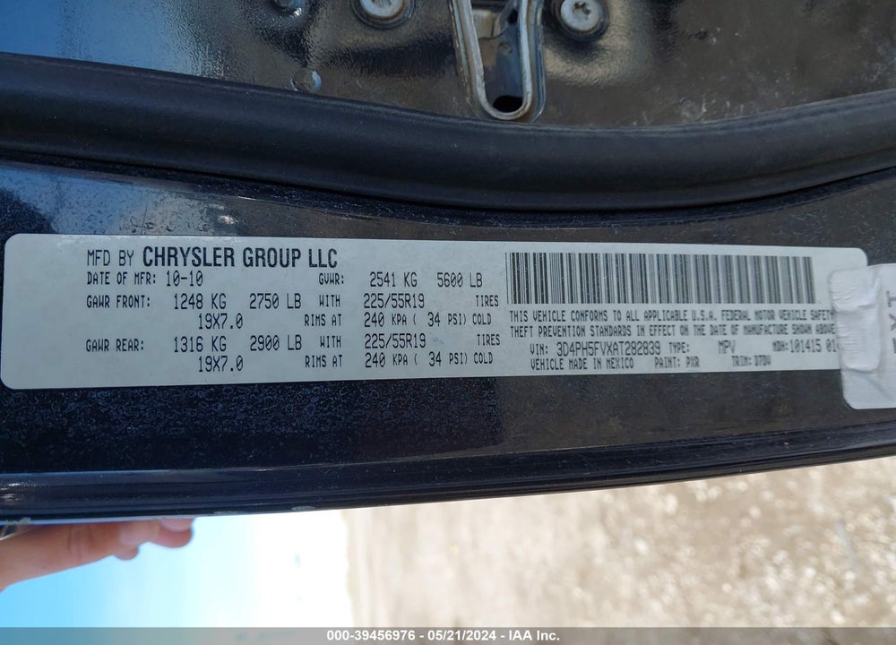 2010 DODGE JOURNEY SXT VIN: 3D4PH5FVXAT282839
