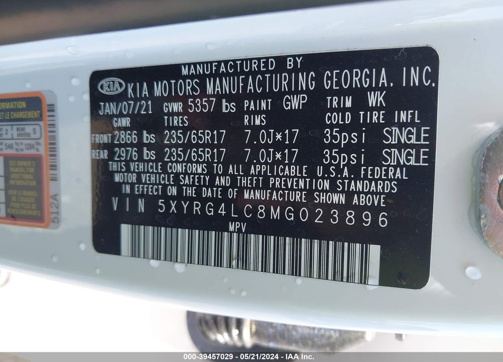 2021 KIA SORENTO LX VIN: 5XYRG4LC8MG023896