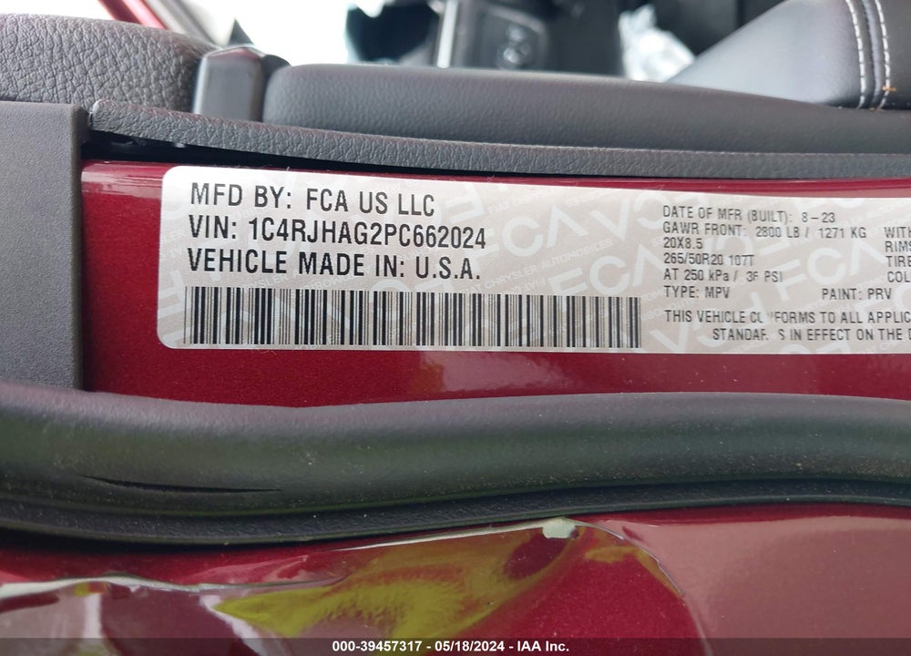 2023 JEEP GRAND CHEROKEE ALTITUDE X 4X4 VIN: 1C4RJHAG2PC662024