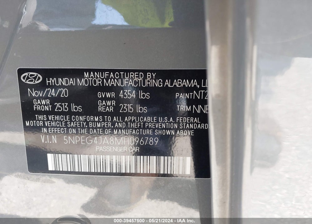 2021 HYUNDAI SONATA SE VIN: 5NPEG4JA8MH096789