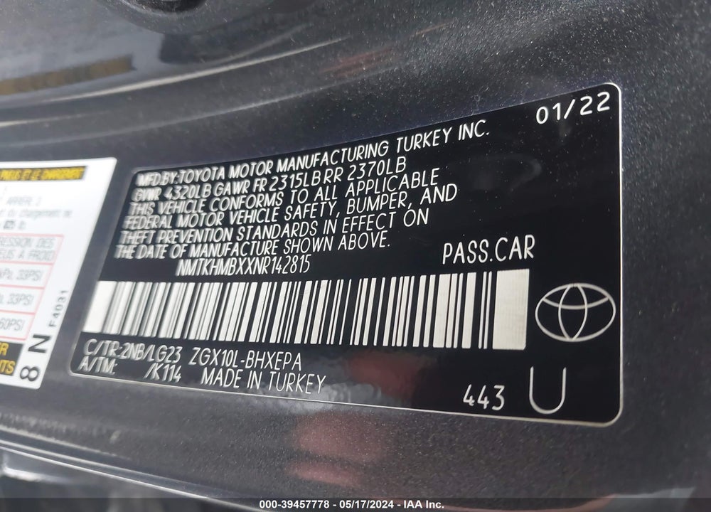 2022 TOYOTA C-HR LIMITED VIN: NMTKHMBXXNR142815