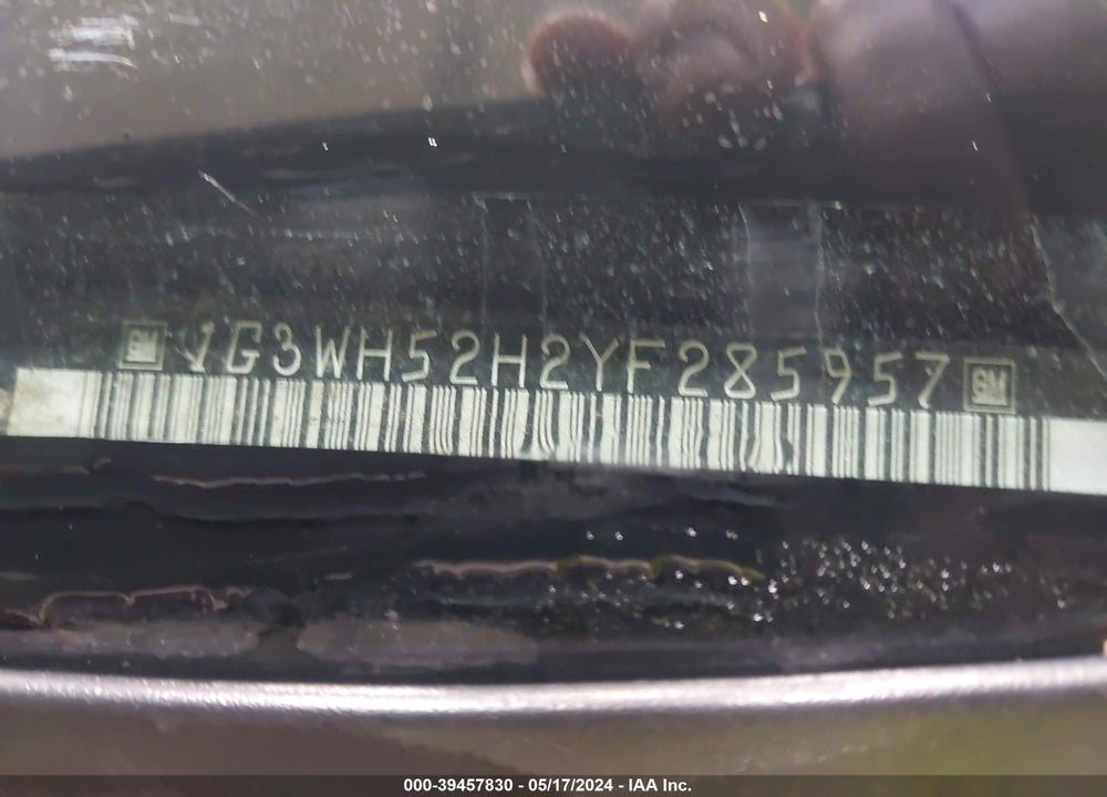 2000 OLDSMOBILE INTRIGUE GX VIN: 1G3WH52H2YF285957