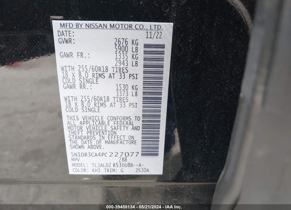 2023 NISSAN PATHFINDER SL FWD VIN: 5N1DR3CA4PC227077
