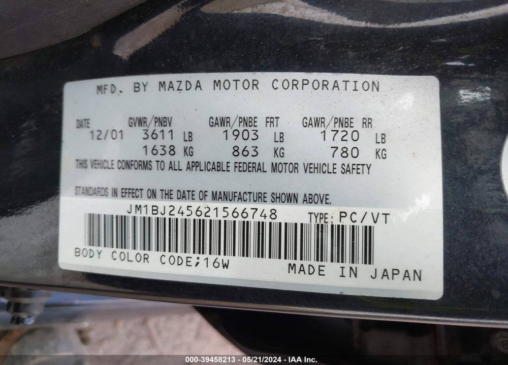 2002 MAZDA PROTEGE5 VIN: JM1BJ245621566748