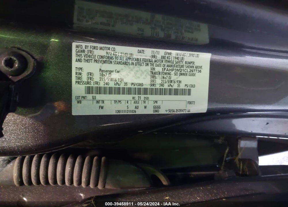 2012 FORD FOCUS SEL VIN: 1FAHP3M21CL297736