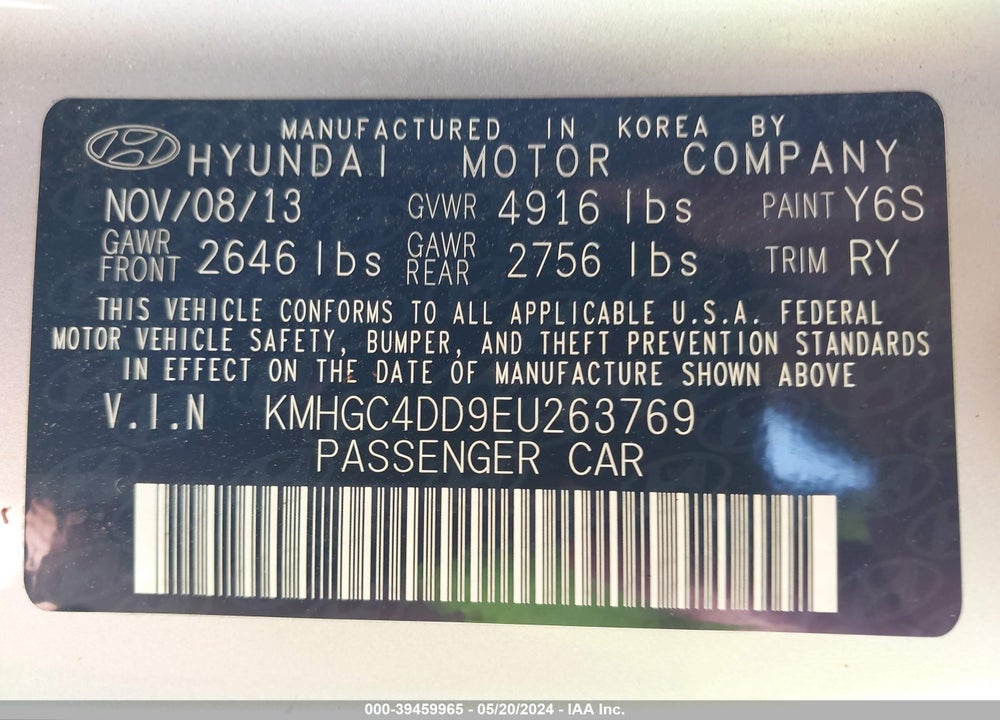 2014 HYUNDAI GENESIS 3.8 VIN: KMHGC4DD9EU263769