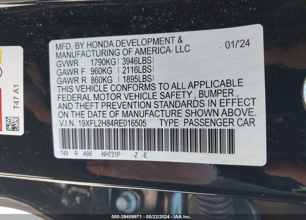 2024 HONDA CIVIC SPORT VIN: 19XFL2H84RE016505
