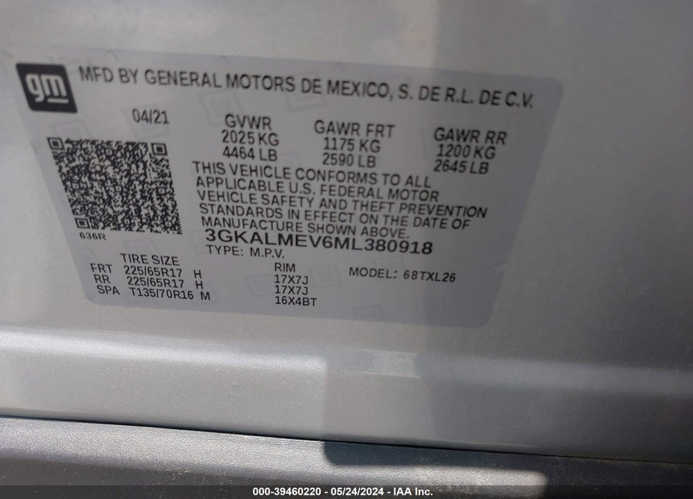 2021 GMC TERRAIN FWD SLE VIN: 3GKALMEV6ML380918