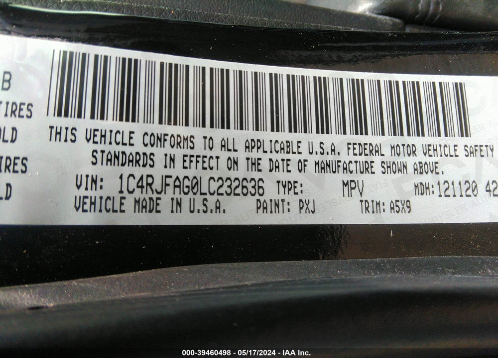 2020 CHEROKEE JEEP GRAND  LAREDO E 4X4 VIN: 1C4RJFAG0LC232636