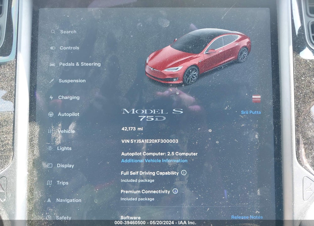 2019 TESLA MODEL S VIN: 5YJSA1E20KF300003