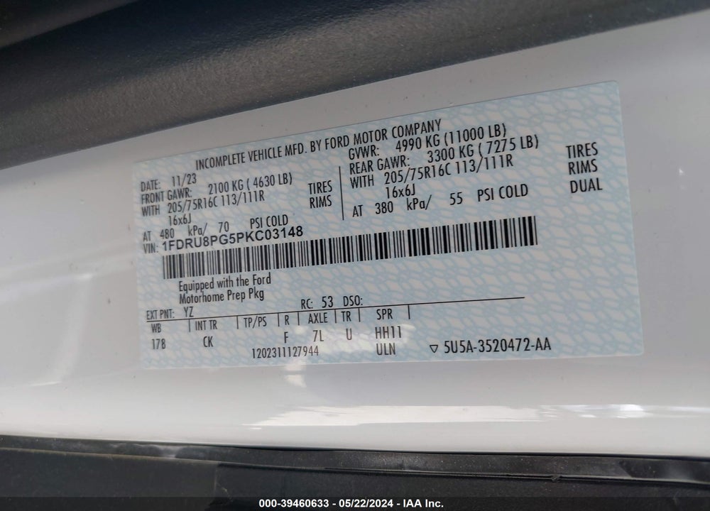 2024 FORD TRANSIT-350 CUTAWAY VIN: 1FDRU8PG5PKC03148